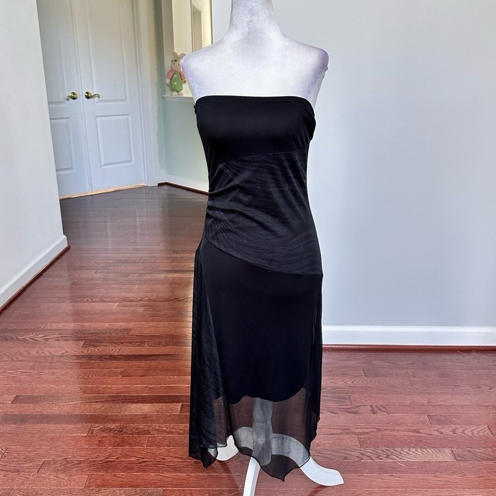 Forever 21 Black Strapless Glitter Unique Pattern Asymmetrical Cocktail Dress - Picture 5 of 11